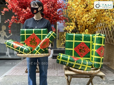 Set mô hình bánh chưng bánh tét mút xốp BIGSIZE [Gồm 01 chưng+ 02 tét] ĐK 40-50cm CHUNGTET-04